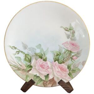 T&V Limoges Vintage Floral Flower Pink Roses Decorative Plate.